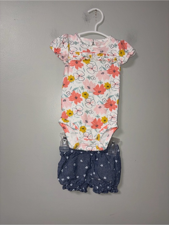 child of mine Other - Child of Mine by Carters White Multicolor Floral Body Suit Blue Shorts Set 3-6M